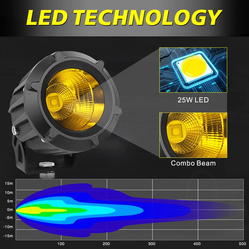 AKD Part 3.5 Inch Amber Round LED Fog Lights 50W Spot Flood Combo Offroad Driving Lights Round Amber LED Pod Ditch Light 2pcs for Trucks Pickup Motorcycle SUV UTV ATV Ram Toyota Bronco - Image 3